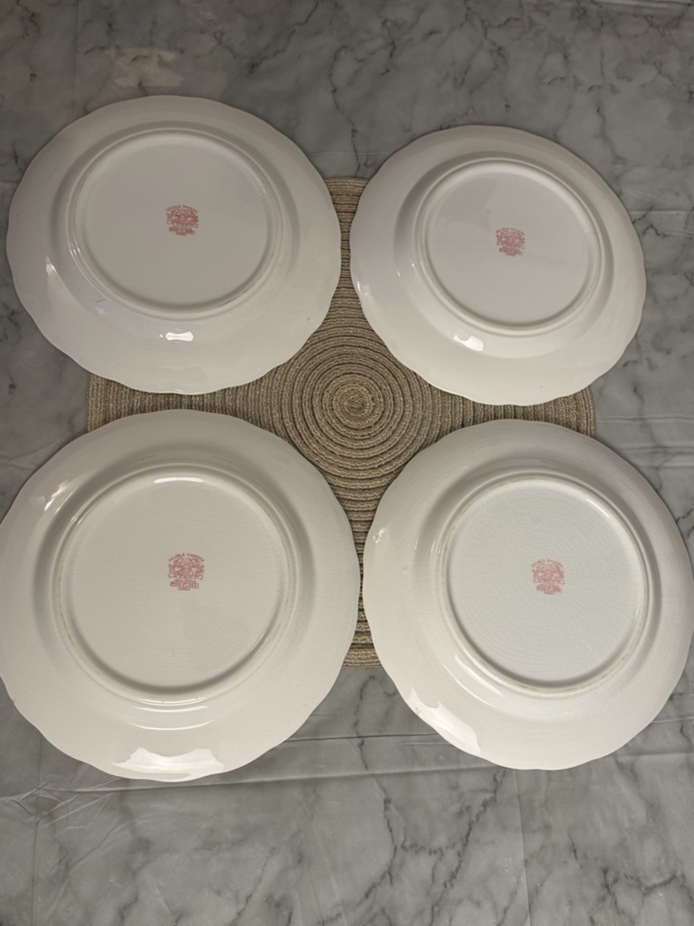 Vintage Pink Red Floral Ironstone Dinner Plates Set of 4 Cottagecore Shabby Chic - Picture 6 of 12